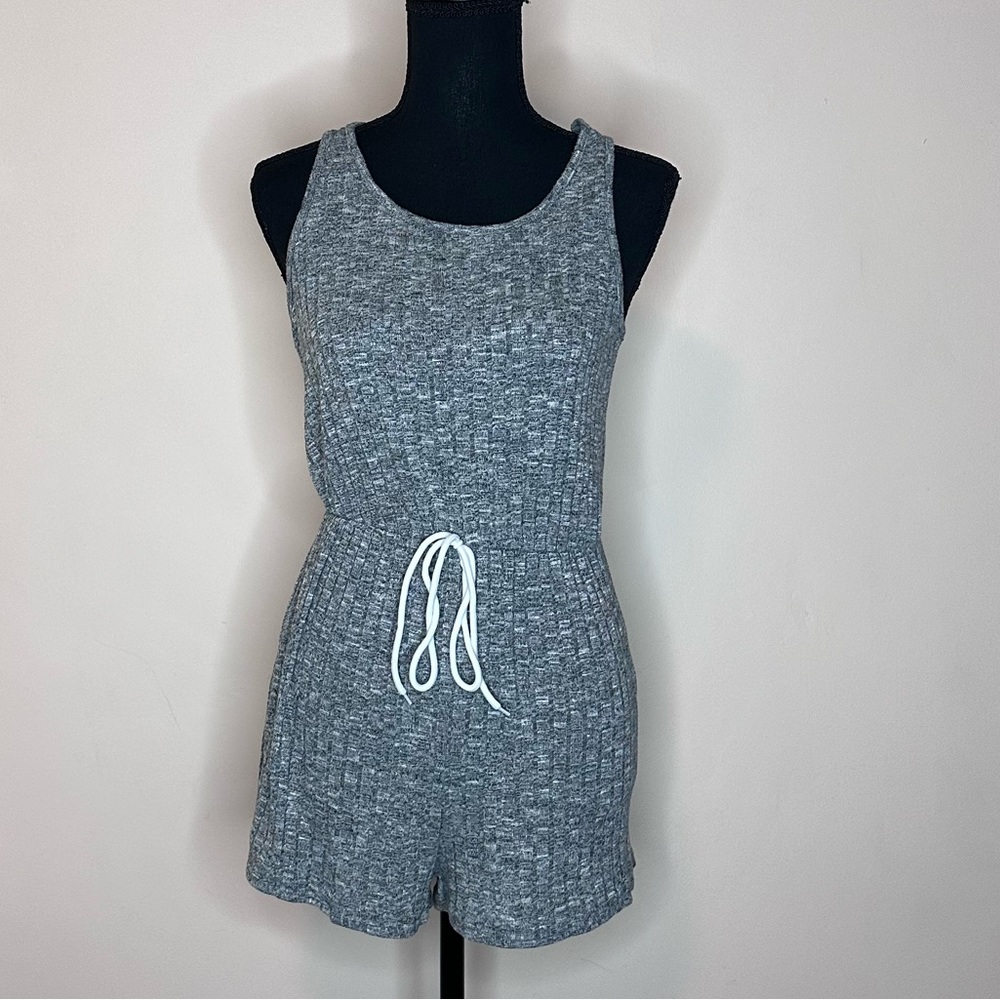 SHEIN Tie Front Heather Gray Tank Romper SMALL